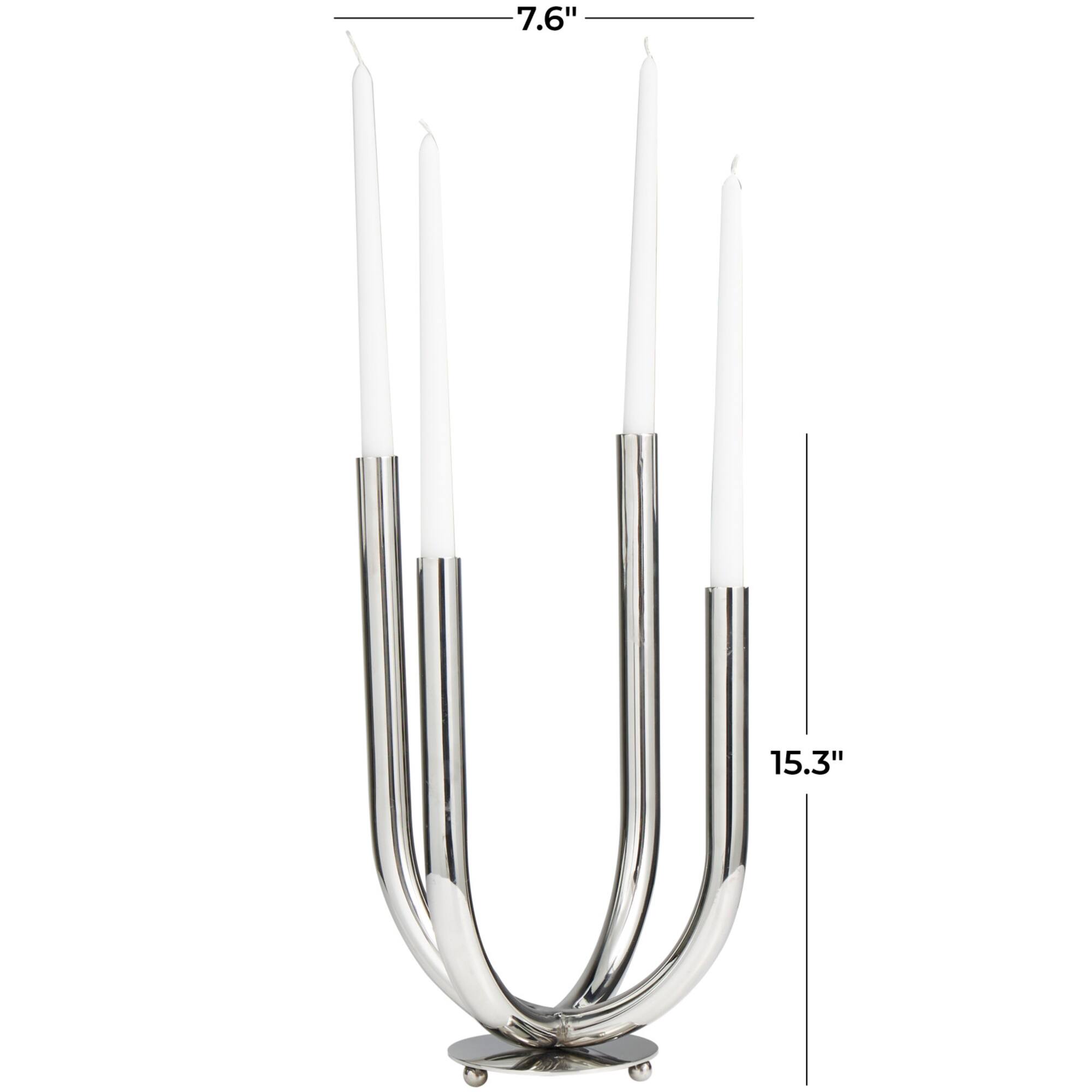15" Silver Stainless Steel Abstract U-Shaped Candelabra